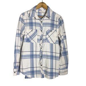 PacSun LA Hearts Flannel Long Sleeve Blue and White Plaid Shirt Size XS